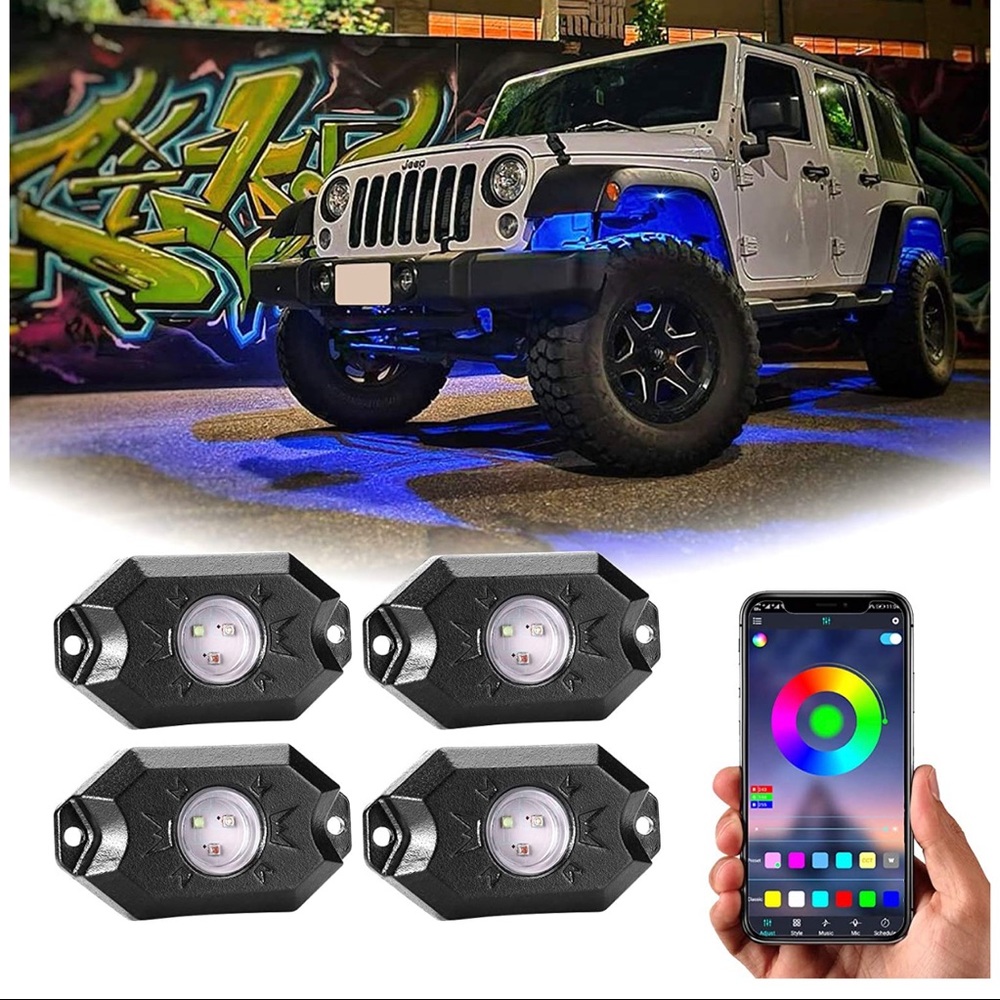 RGB LED Rock Lights, 4 Pods MultiNeon Underglow